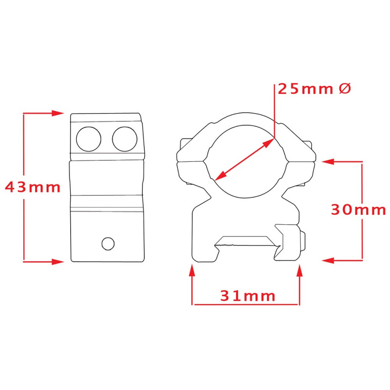 Colliers de montage fixe  Ø 25,4 mm - HAWKE OPTICS