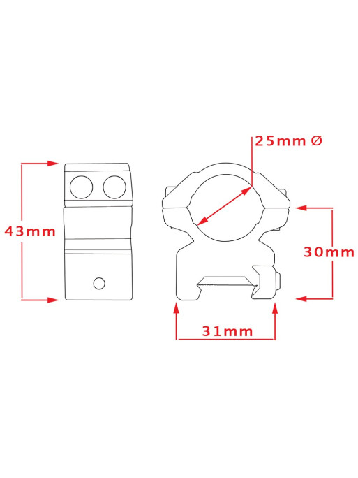 Colliers de montage fixe  Ø 25,4 mm - HAWKE OPTICS