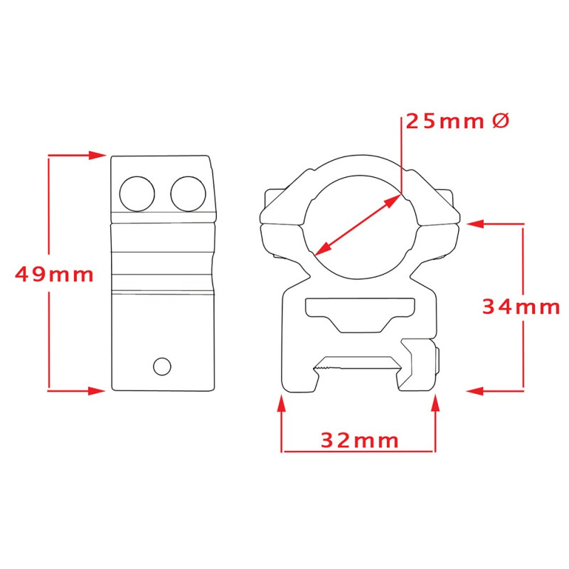 Colliers de montage fixe  Ø 25,4 mm - HAWKE OPTICS