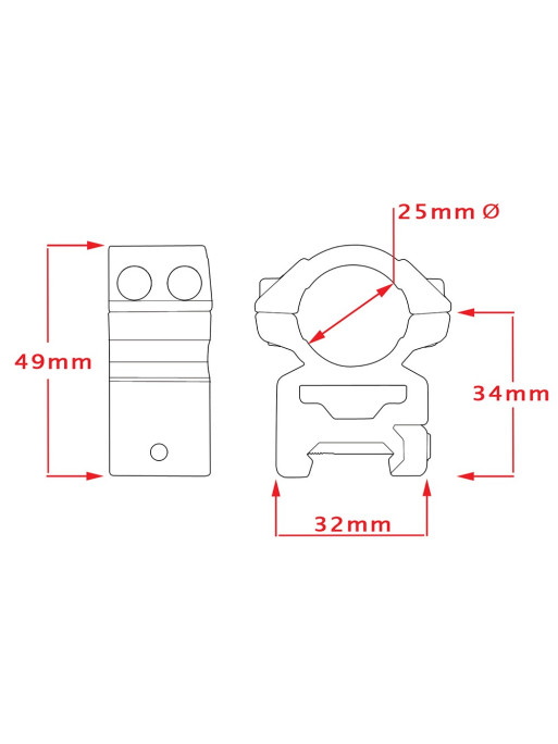 Colliers de montage fixe  Ø 25,4 mm - HAWKE OPTICS