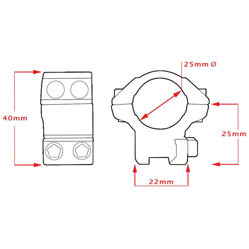 Colliers de montage fixe  Ø 25,4 mm - HAWKE OPTICS