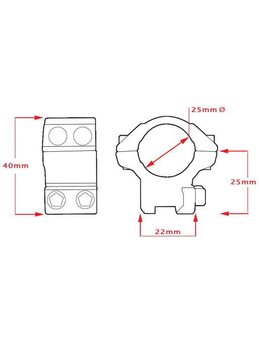 Colliers de montage fixe  Ø 25,4 mm - HAWKE OPTICS