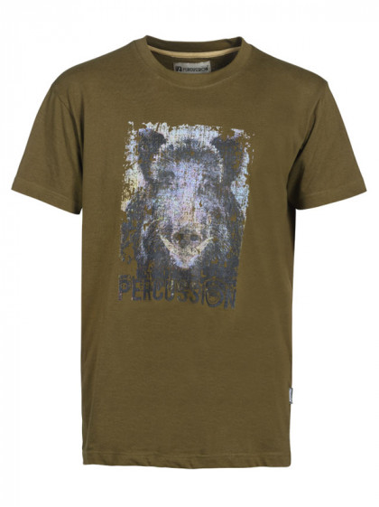 Tee-Shirt kaki sanglier chasse Percussion