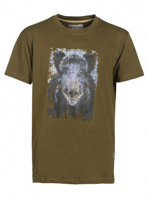 Tee-Shirt kaki sanglier chasse Percussion Tee-Shirt kaki sanglier chasse Percussion