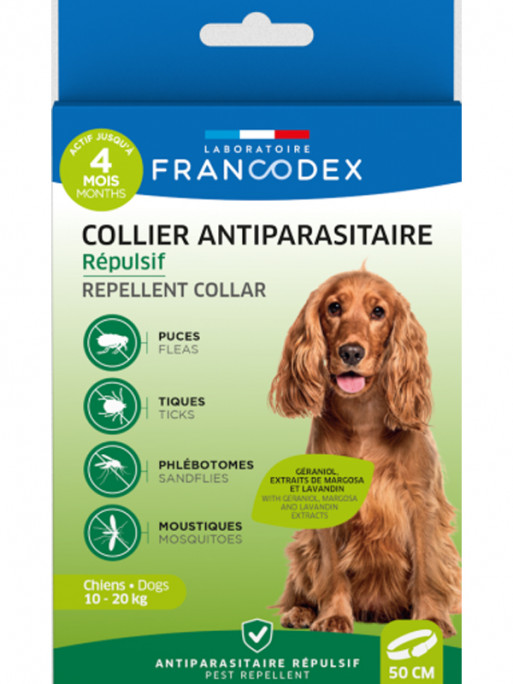 Collier antiparasitaire répulsif chien moyen Francodex Collier antiparasitaire répulsif chien moyen Francodex