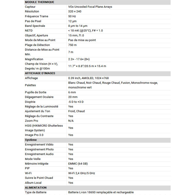Monoculaire de vision thermique LYNX LH15 3.0 HikMicro