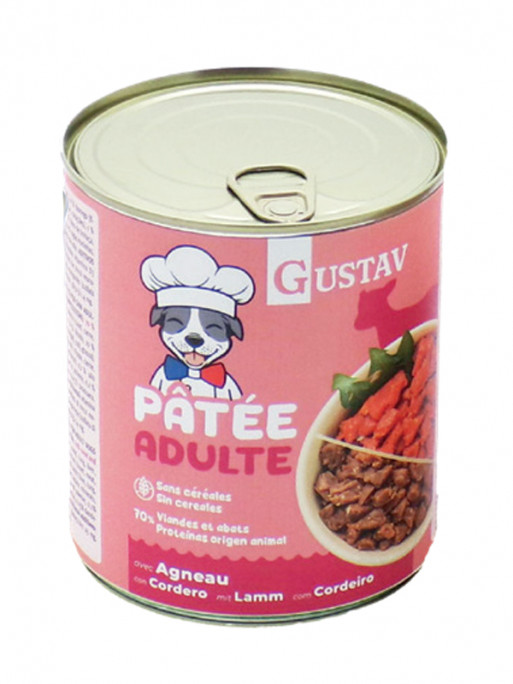Pâtée pour chien adulte agneau 800g Gustav