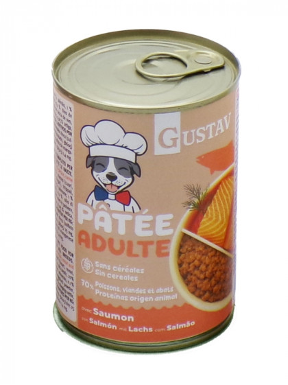 Pâtée pour chien adulte saumon 400g Gustav