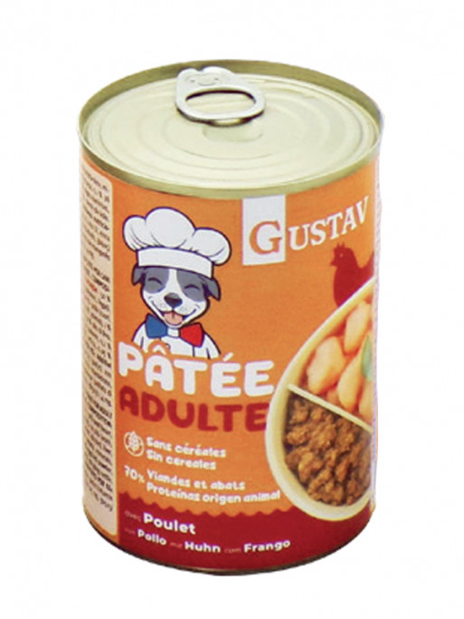 Pâtée pour chien adulte poulet 400g Gustav