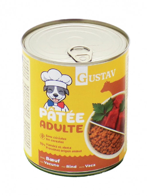 Pâtée pour chien adulte boeuf 800g Gustav