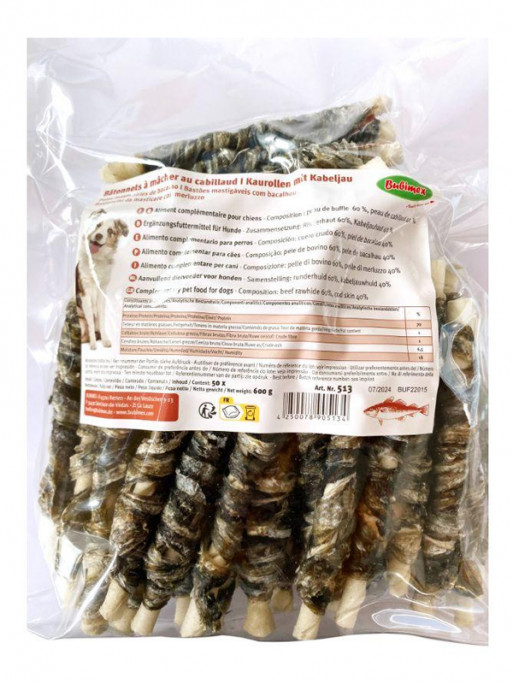 Bâtonnet à mâcher peau de buffle/peau de cabillaud 12.5cm vrac