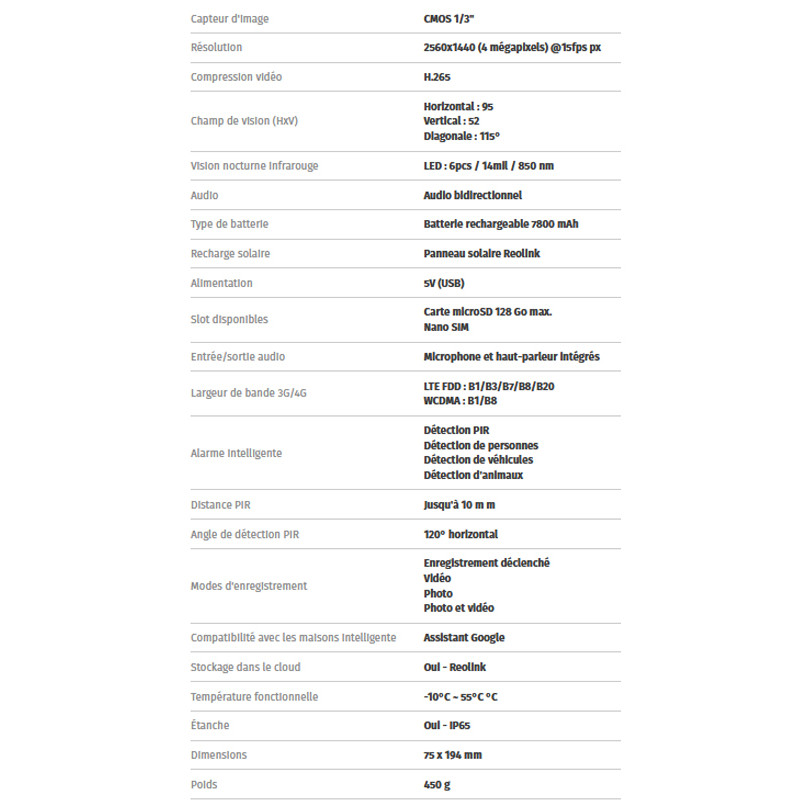 Caméra sans fil avec panneau solaire GO G330 4G Reolink