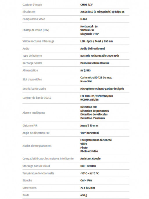 Caméra sans fil avec panneau solaire GO G330 4G Reolink