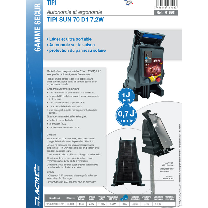 Electrificateur solaire Tipi Sun 70 D1 7.2W Lacmé