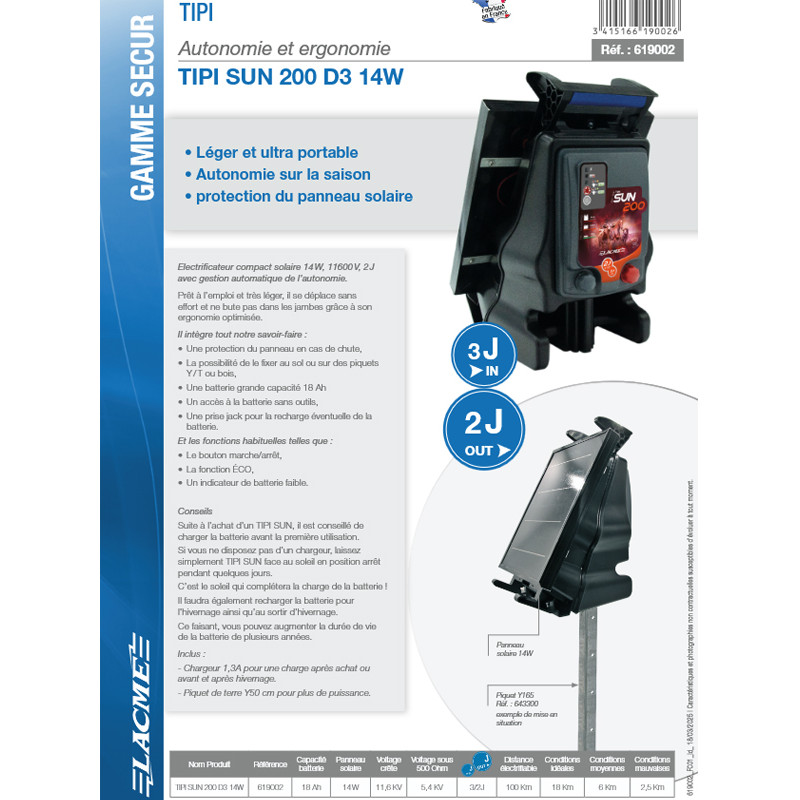 Electrificateur solaire Tipi Sun 200 D3 14W Lacmé