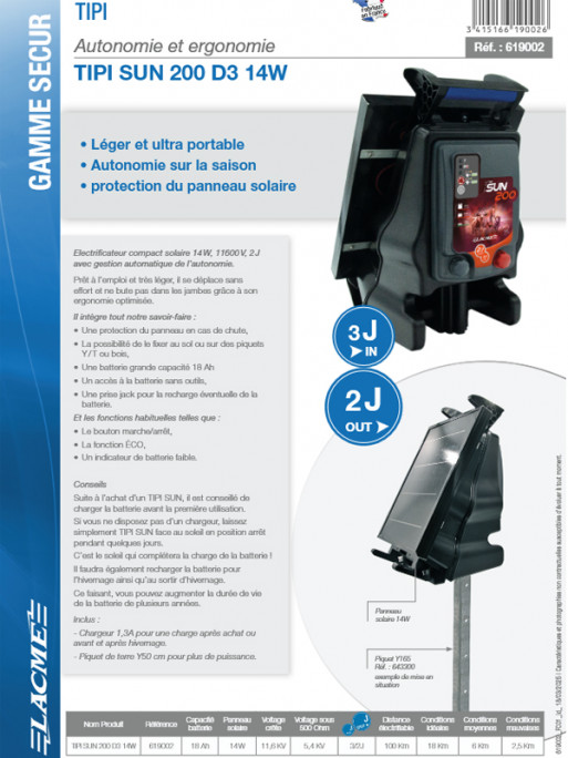 Electrificateur solaire Tipi Sun 200 D3 14W Lacmé