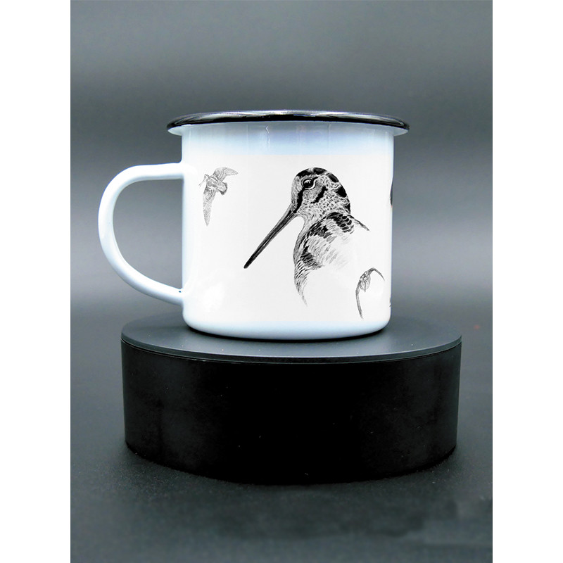 Mug métal émaillé La Bécasse en noir et blanc by Walter Arlaud