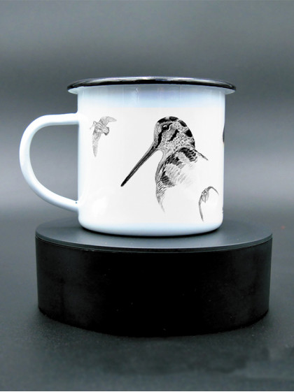Mug métal émaillé La Bécasse en noir et blanc by Walter Arlaud