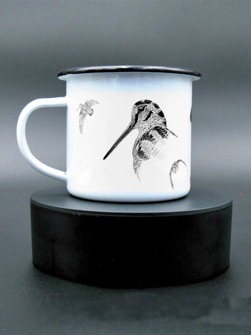 Mug métal émaillé La Bécasse en noir et blanc by Walter Arlaud