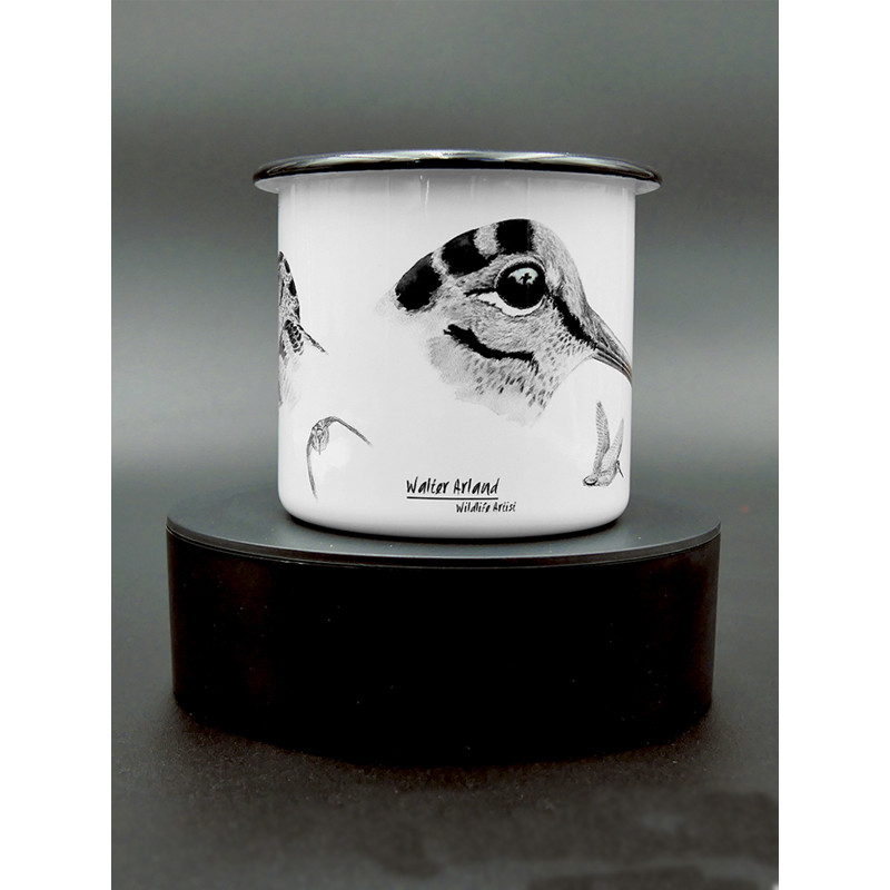 Mug métal émaillé La Bécasse en noir et blanc by Walter Arlaud