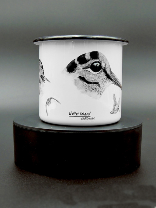 Mug métal émaillé La Bécasse en noir et blanc by Walter Arlaud