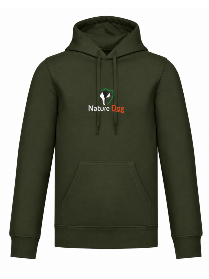 Sweat à capuche tête de chien et logo Nature Dog