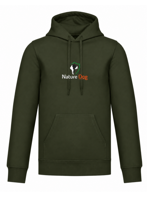 Sweat à capuche tête de chien et logo Nature Dog