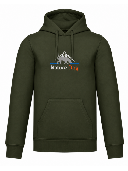 Sweat à capuche 1 chien logo trait bleu Nature Dog
