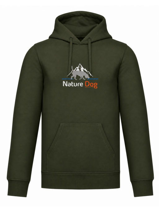 Sweat à capuche 1 chien logo trait bleu femme Nature Dog