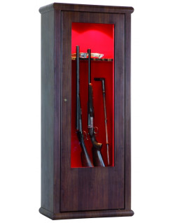 Armoire Forte Vitrine Couleur Bois 10 armes avec lunette - Coffre intérieur - Éclairage intérieur