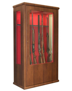 Armoire Forte Vitrine Couleur Bois 14 armes avec lunette - Coffre intérieur - Éclairage intérieur - Côtés vitrés