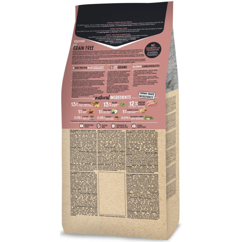 Croquettes pour chat Just Grain Free Adult Chicken Ownat 3 kg