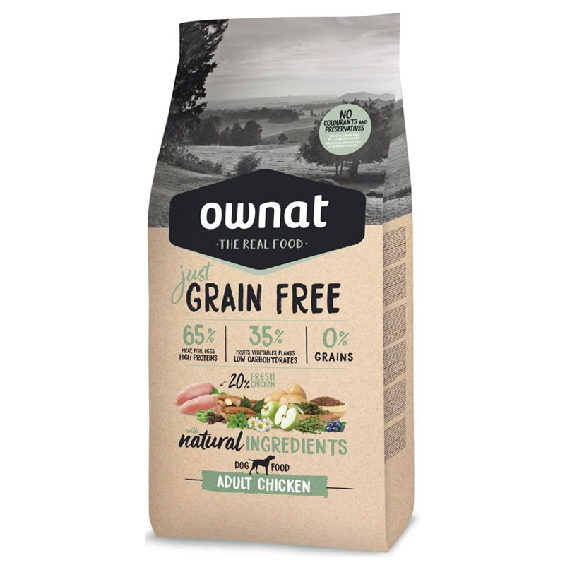 Croquettes pour chien Just Grain Free Adult Chicken Ownat 14 kg