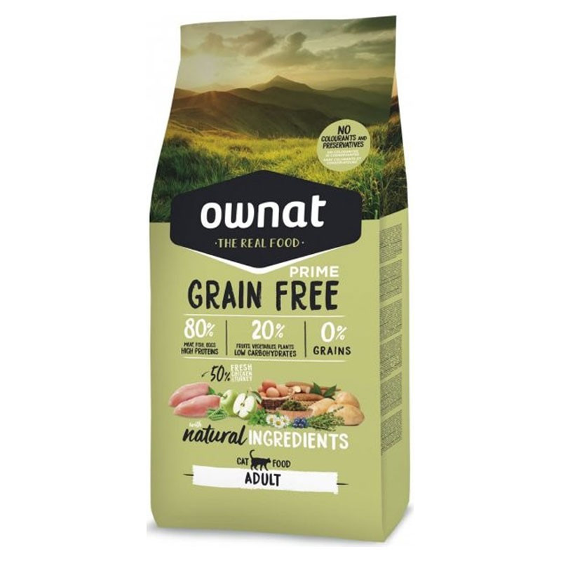 Croquettes Grain Free Prime Adult Chicken & Turkey chat Ownat 8 Kg