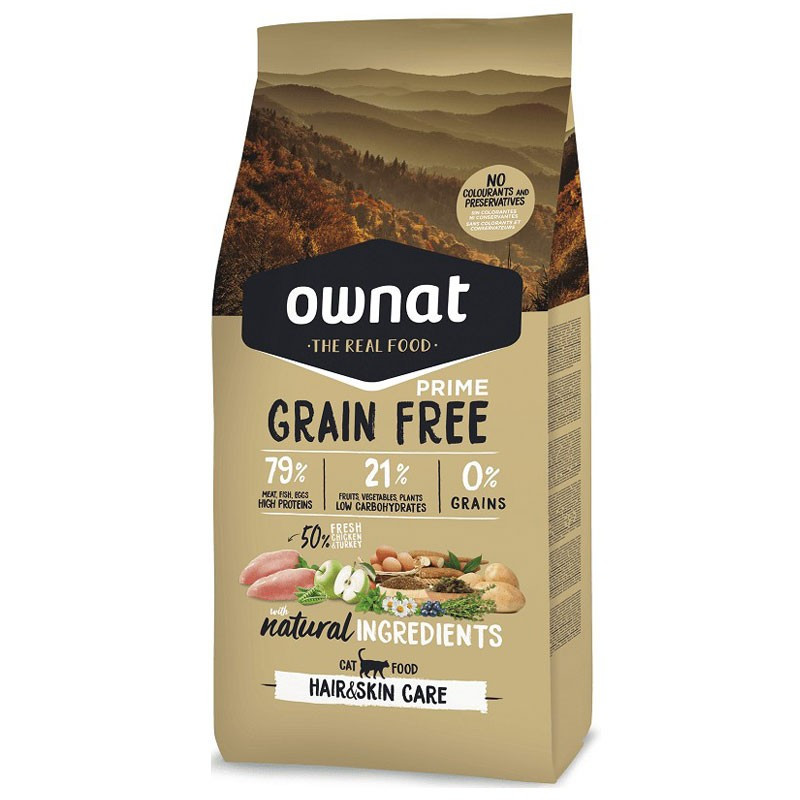 Croquettes chat Grain Free Prime Hair&Skin Care Ownat 3Kg