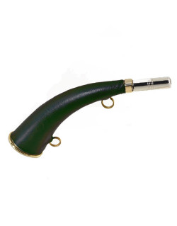 Corne de chasse cuivre gainé cuir vert