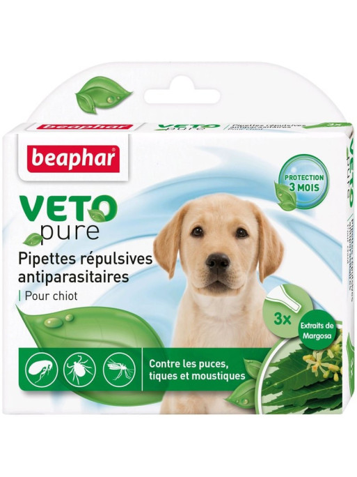 Pipettes répulsives antiparasitaires veto pure pour chiot