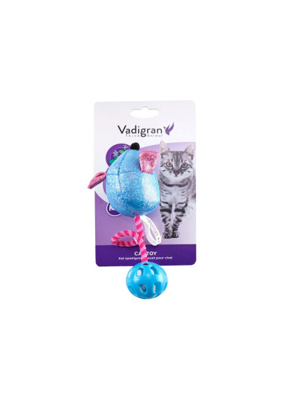Jouet chat souris avec balle élastique bleue Vadigran