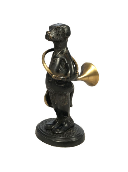 Statuette Bronze Chien et sa trompe de chasse