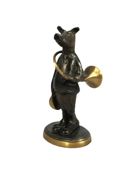 Statuette Bronze Sanglier et sa trompe de chasse