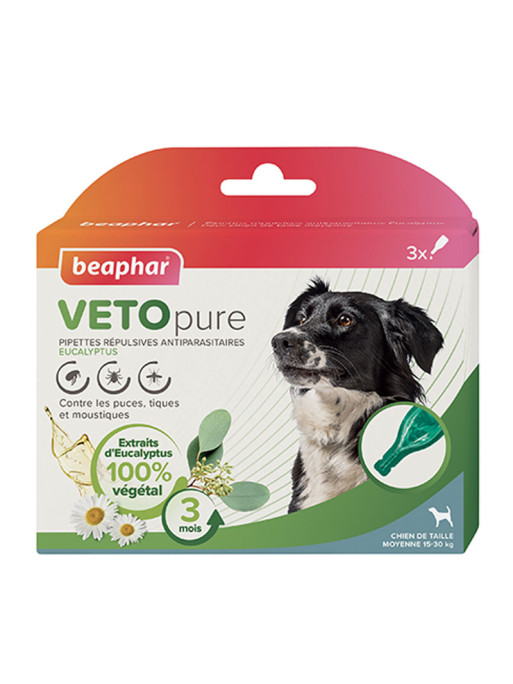 Pipettes répulsives antiparasitaires eucalyptus Vetopure chien Béaphar