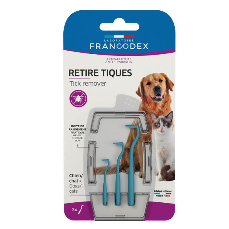 Retire tiques 3 crochets chien et chat Francodex