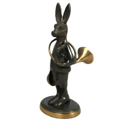 Statuette Bronze lièvre et sa trompe de chasse Lovergreen