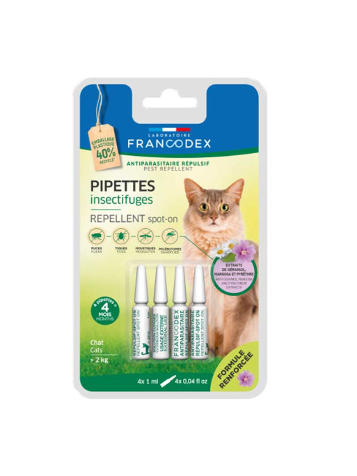 Pipettes insectifuges formule renforcée chaton x4 Francodex Pipettes insectifuges formule renforcée chaton x4 Francodex