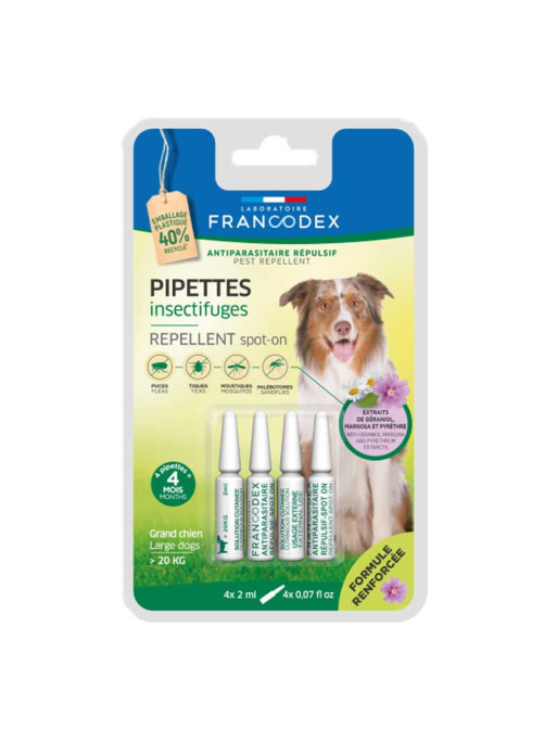 Pipettes insectifuge formule renforcée grand chien x4 Francodex