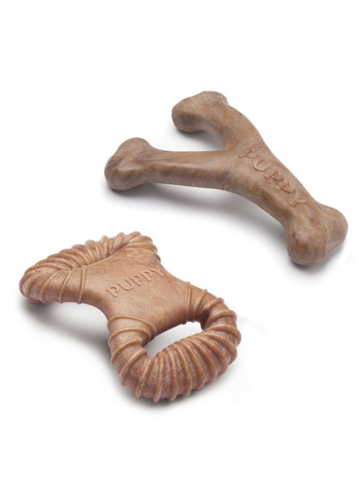 Jouets à mâcher x2 Dental Chew et Wishbone chiot Benebone