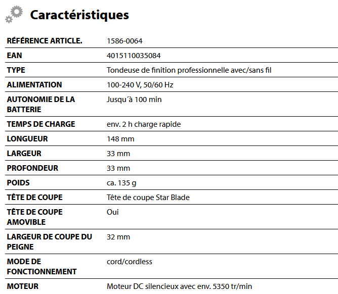 Caractéristiques tondeuse Prima Moser