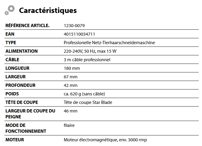 Caractéristiques tondeuse Rex Moser